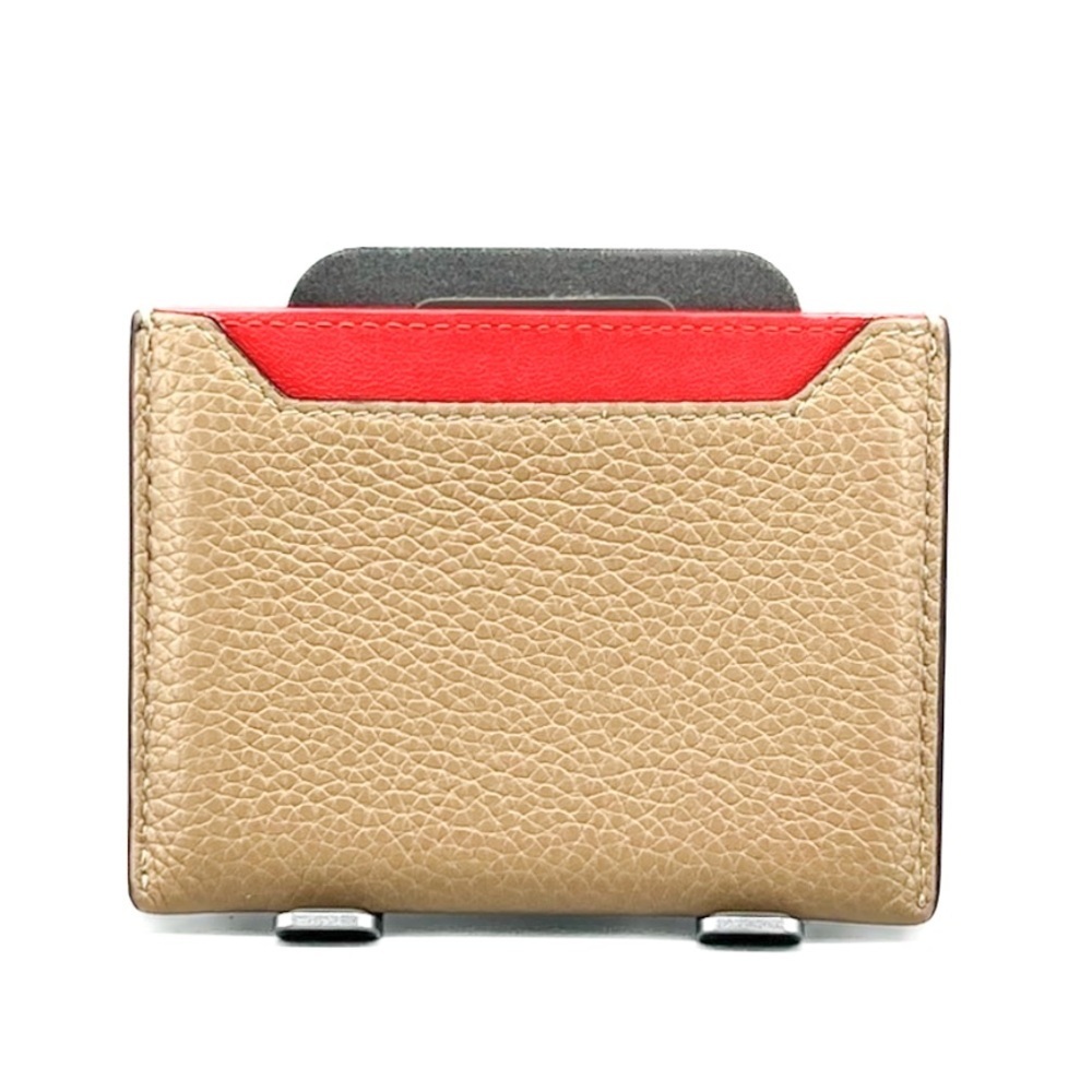Celine Tricolor Pebbled Leather Card Holder Beige Red Wallet - Picture 2 of 4